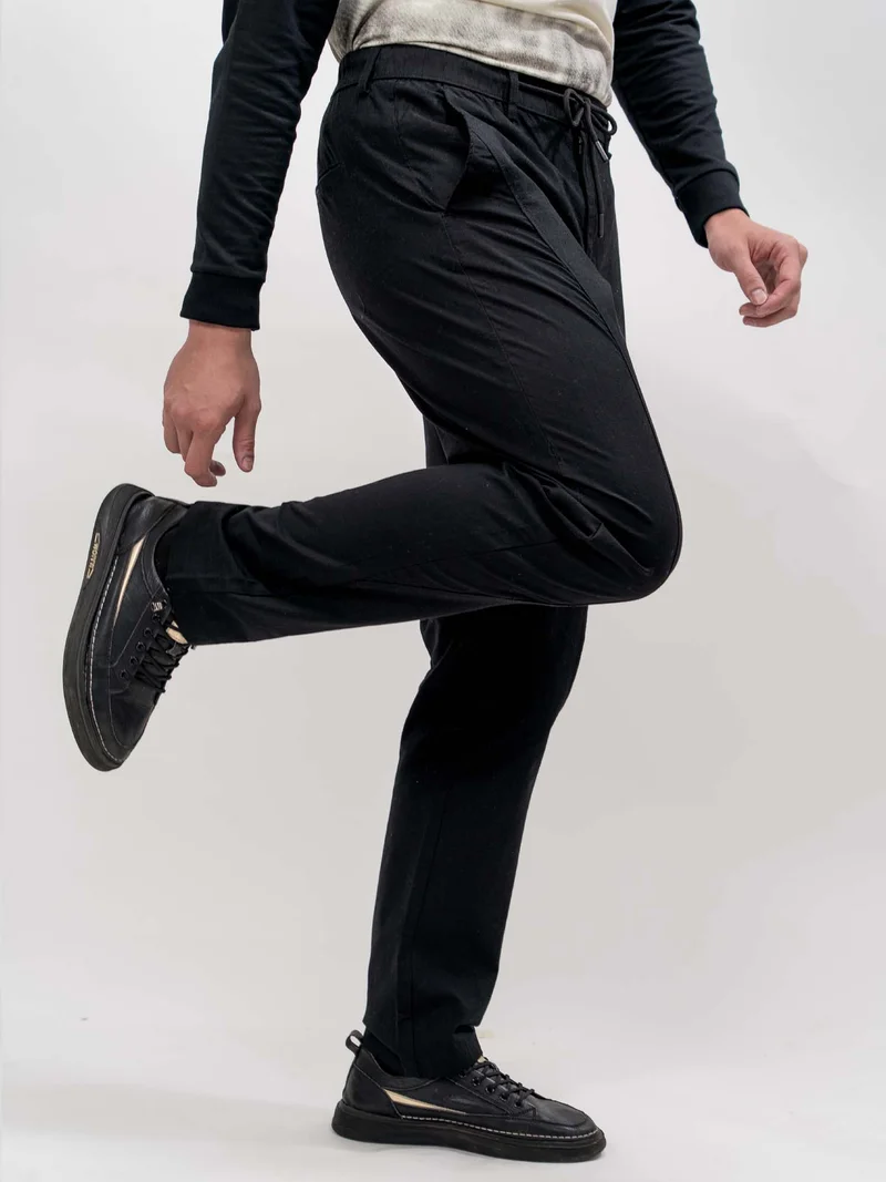 مانياك Maniac Mens Cut and Sew Solid Black Cotton Trackpant